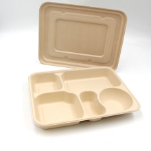 Heavy Duty Durable Disposable Eco-friendly Natural Bagasse Plates 5 Compartment Food Tray